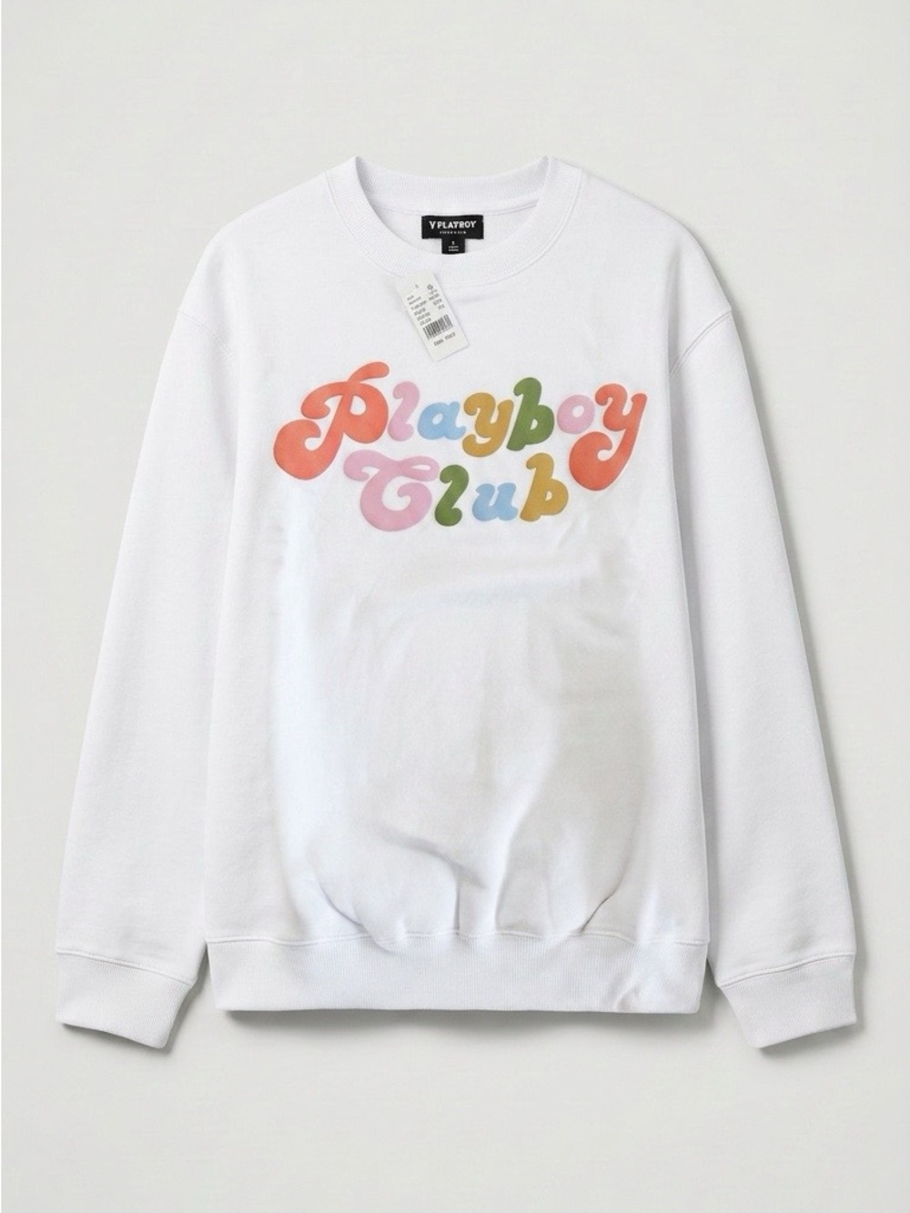 PLAYBOY White Crewneck Sweatshirt with Multicolor 'Playboy Club' Graphic